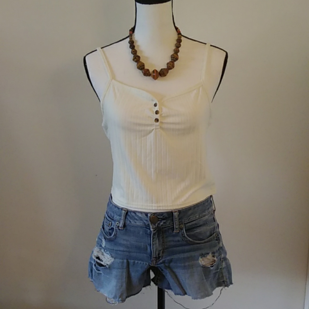 Topshop crop top ivory/cream ribbed NWOT Sz 12